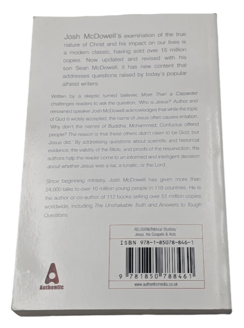 More Than a Carpenter by Josh D McDowell (Paperback, 2009) Religious, Christian