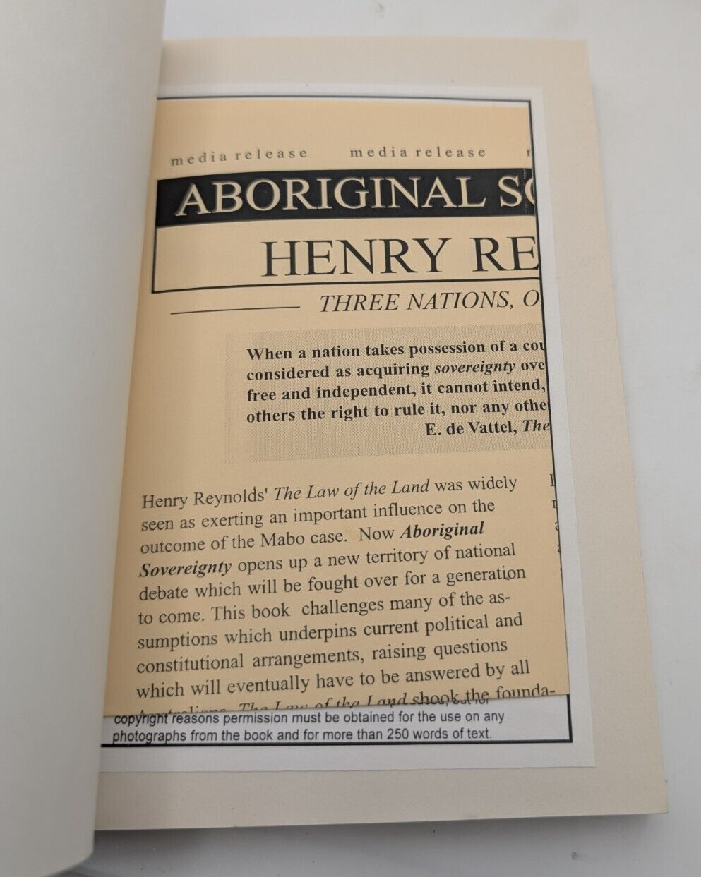 Aboriginal Sovereignty: Reflections on Race State and Nation by Henry Reynolds