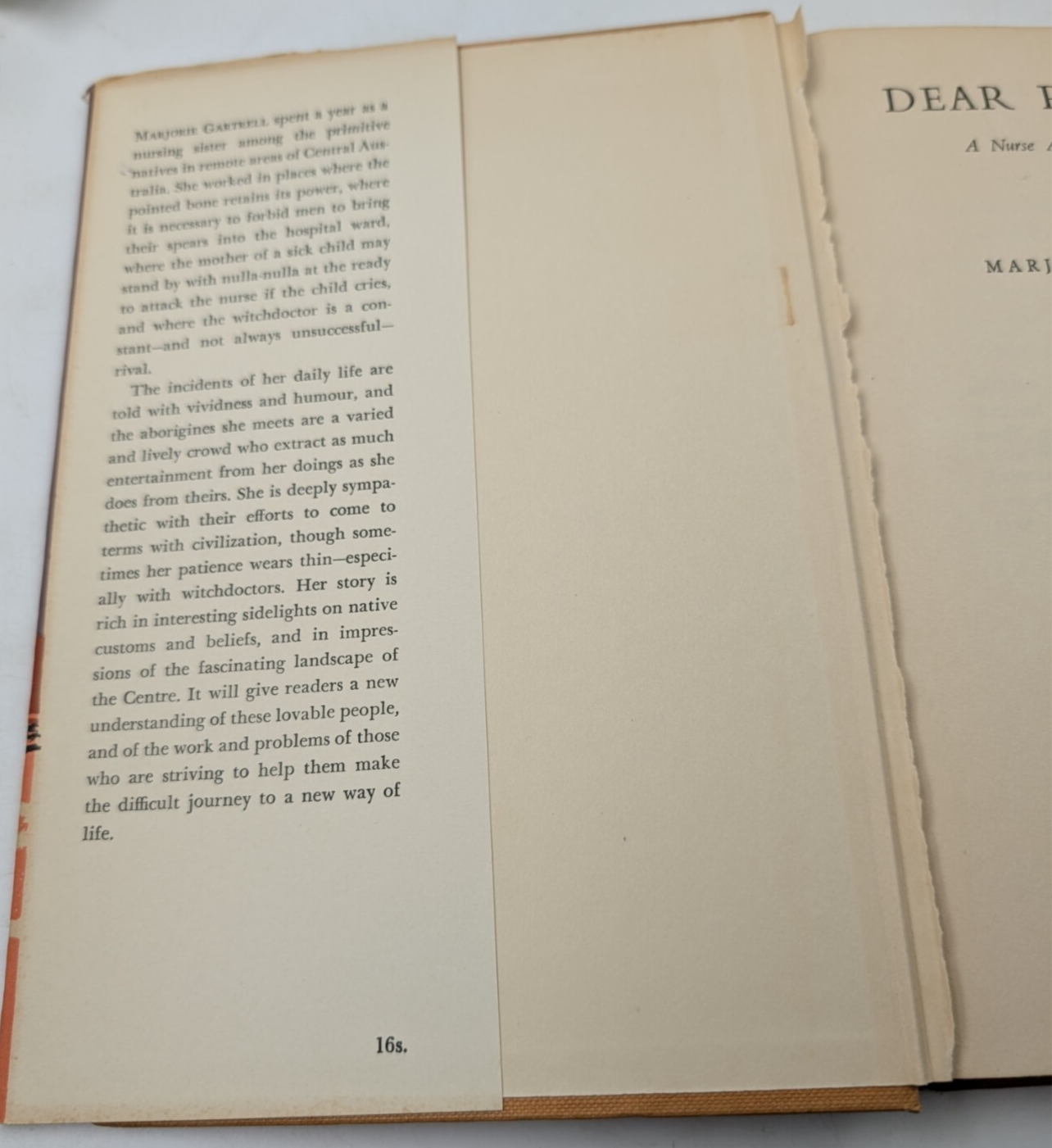 Dear primitive A Nurse Among The Aborigines by Marjorie Gartrell HC 1957