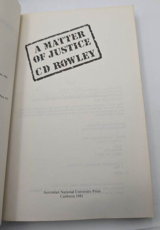 A matter of justice by CD Rowley (Paperback 1978) Aboriginal Australians History