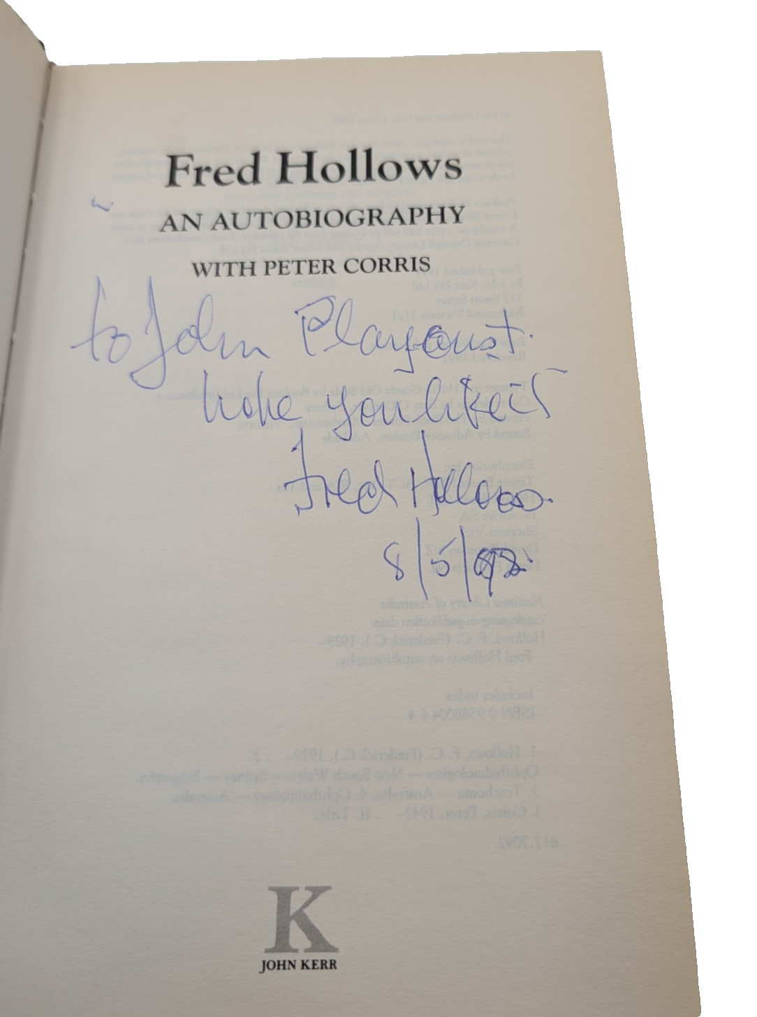 Fred Hollows An Autobiography written with Peter Corris (Paperback) SIGNED