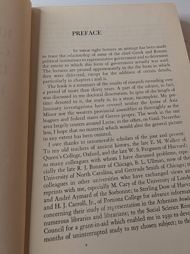Representative Government in Greek and Roman History by J. A. O. Larsen – actual book photo