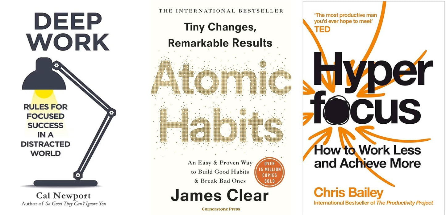 Deep Work Hyperfocus  Atomic Habits Productivity Bundle of 3 New Sealed PBs