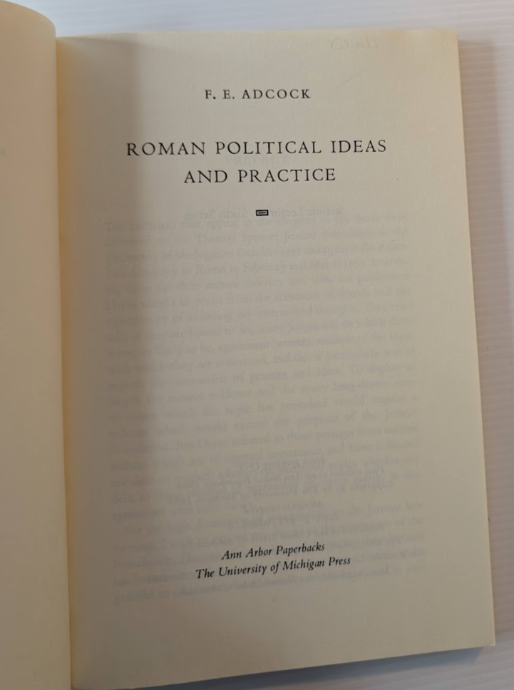 Roman Political Ideas and Practice by Frank Ezra Adcock – actual book photo