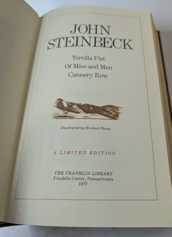 John Steinbeck- Tortilla Flat, Of Mice and Men, Cannery Row. Franklin Library Leather Bound Edition