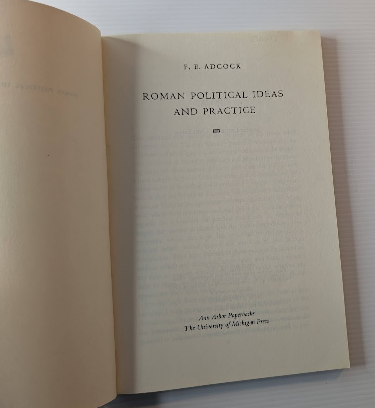 Roman Political Ideas and Practice by Frank Ezra Adcock – actual book photo