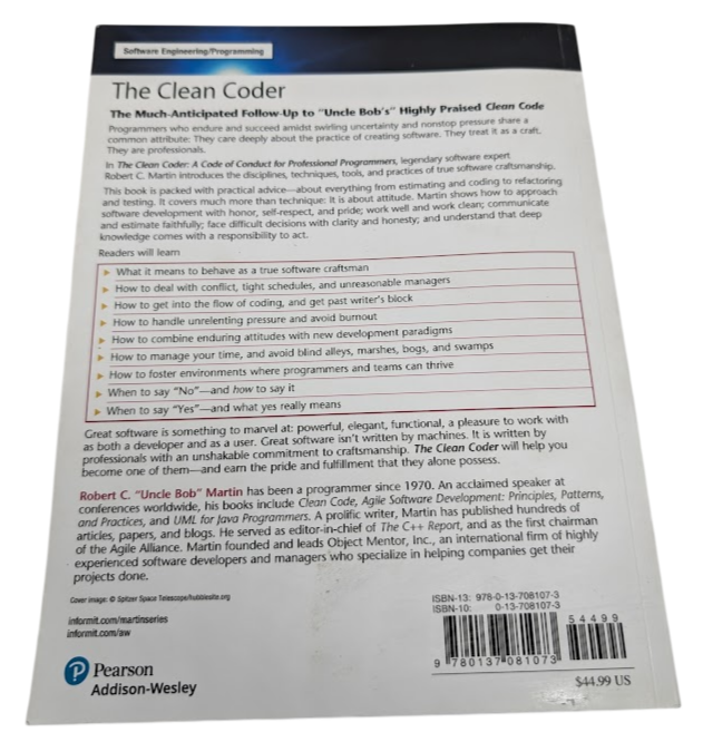 Clean Coder : A Code of Conduct for Professional  Programmers