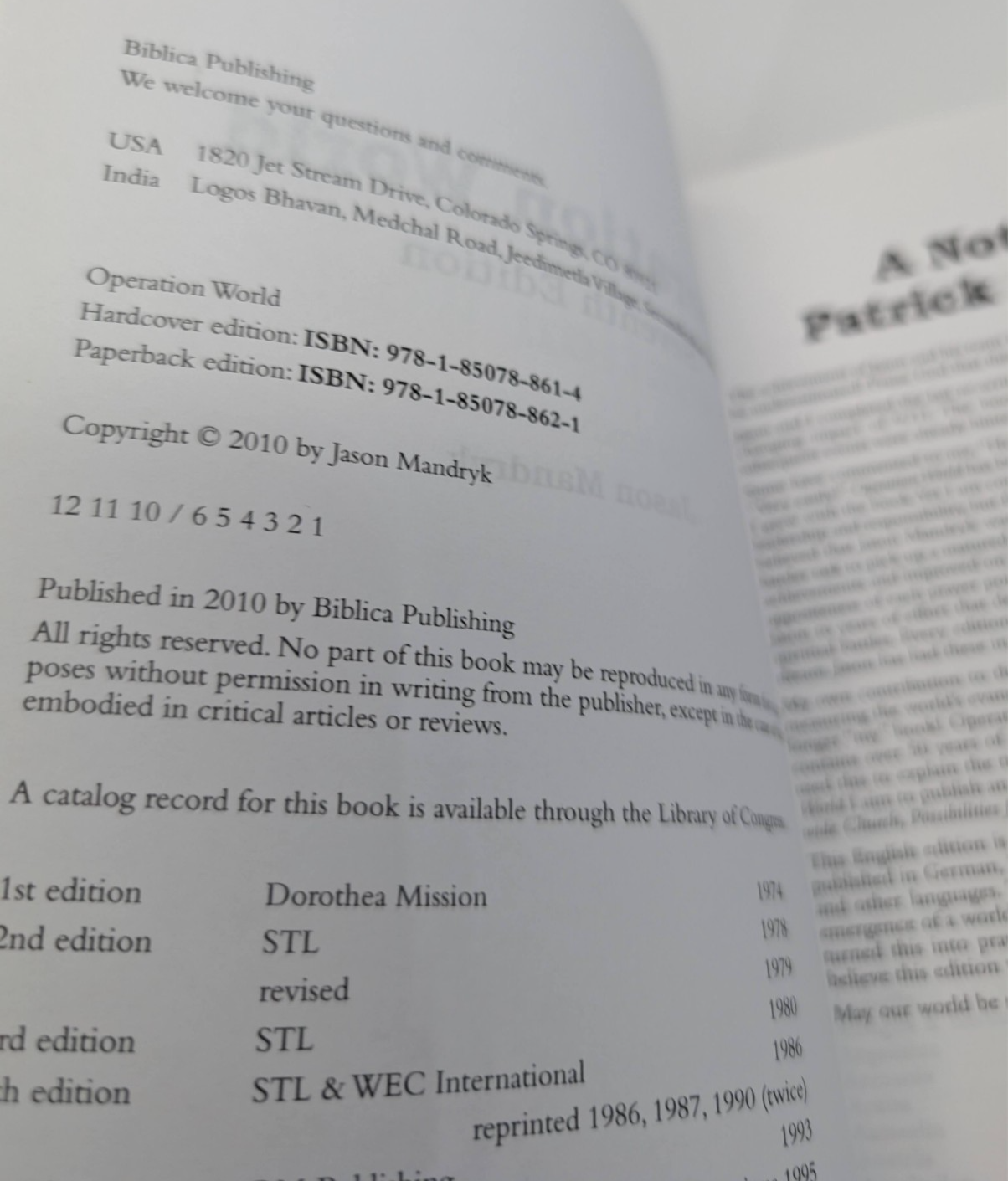 Operation World Jason Mandryk 2010 PB Christian Missions Prayer Guide Reference