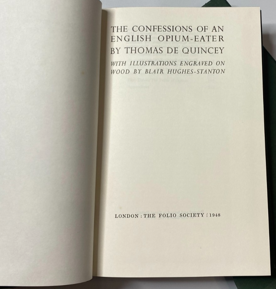 The English Opium Eater Thomas De Quincey 1992 Autobiography Folio Society