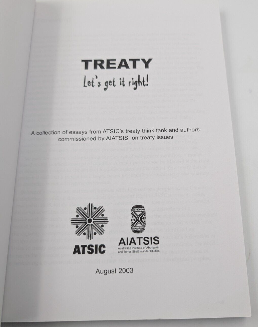 Treaty: Let's get it right by ATSIC and AIATSIS Paperback, 2003 Regional History