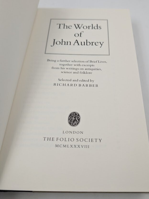 The Worlds of John Aubrey by Richard Barber biography Folio Society w/ case 1988