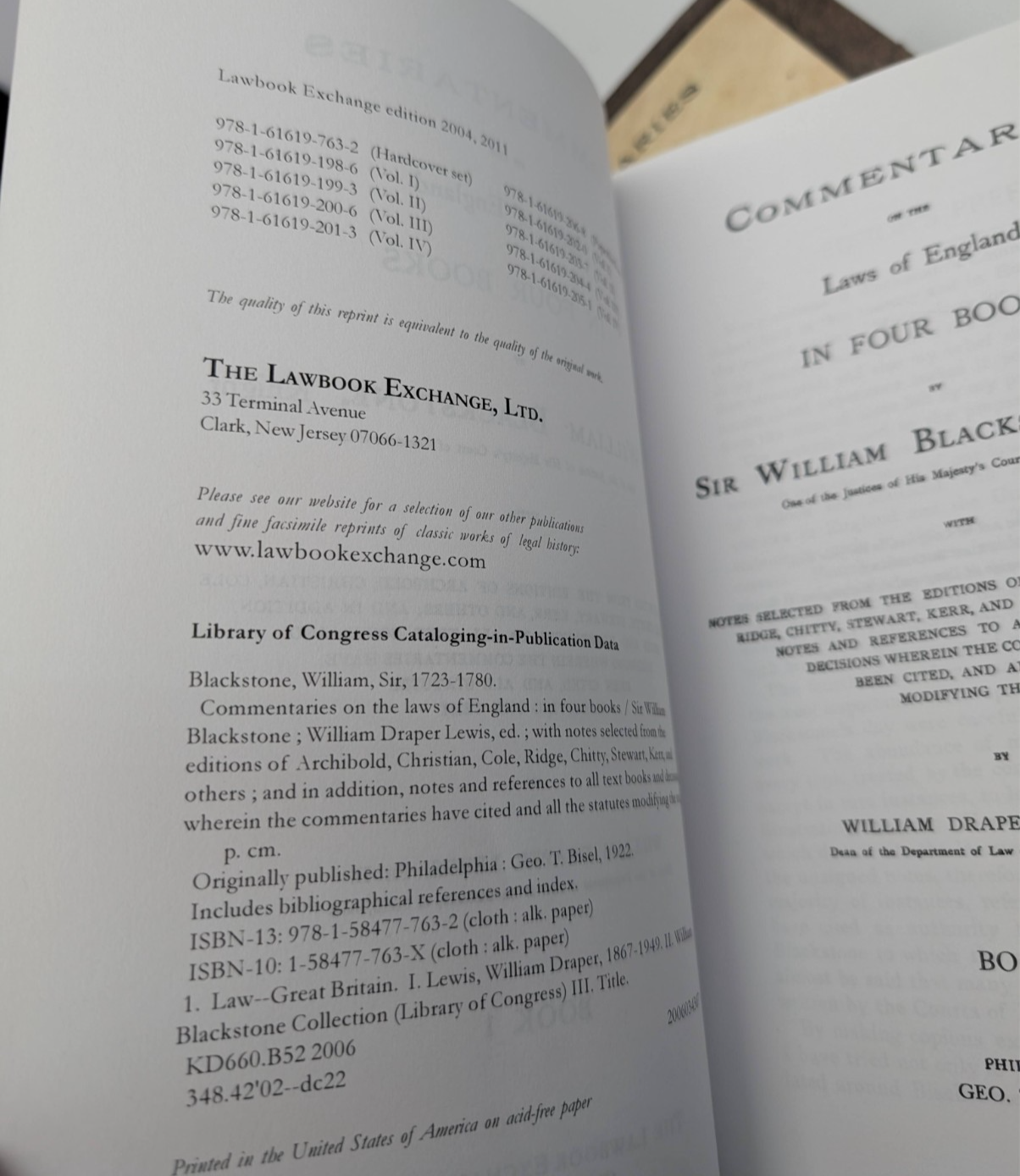 Blackstone's Commentaries on The Laws of England 4 x Paperbacks