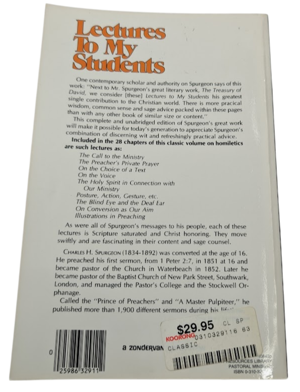 Lectures to My Students by Charles Spurgeon Trade Paperback 1979 Christian