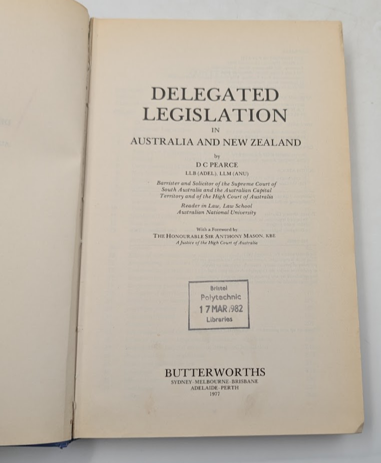 Delegated Legislation Australia New Zealand Dennis Pearce HC 1977