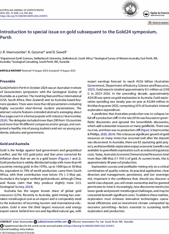 AUSTRALIAN JOURNAL OF EARTH SCIENCES  2025 VOLUME 72 No.5 & 6 in one Volume GOLD