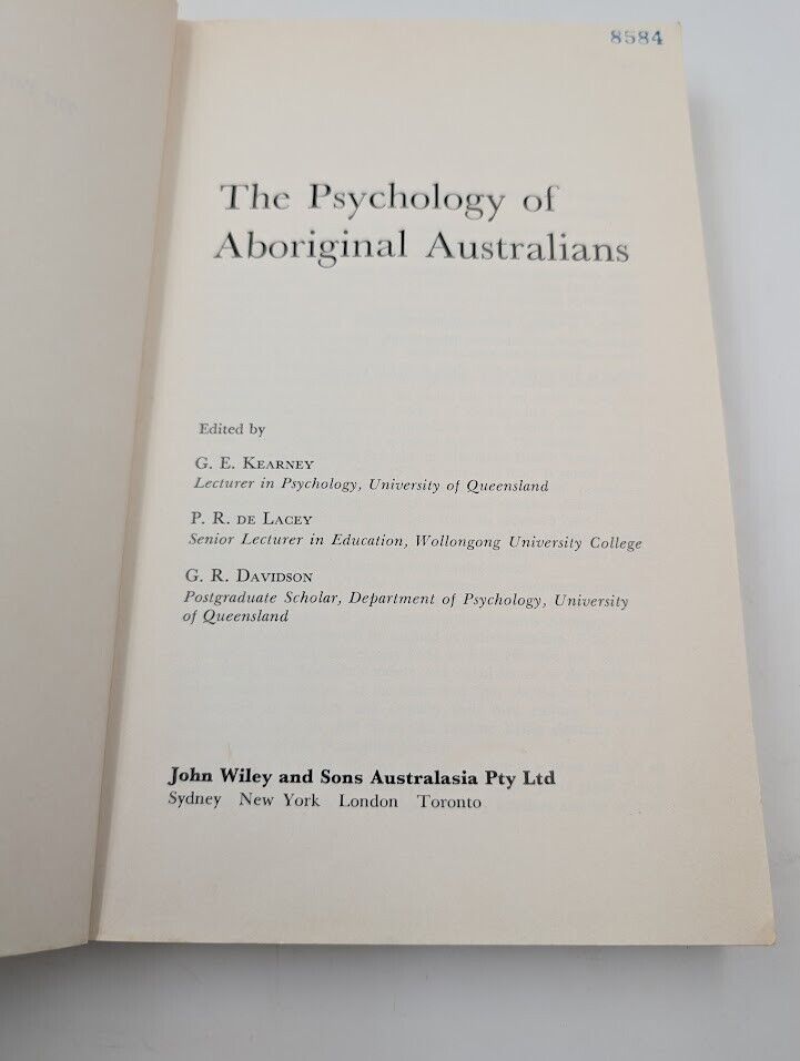 The Psychology Of Aboriginal Australians by George E. Kearney (Paperback, 1973)
