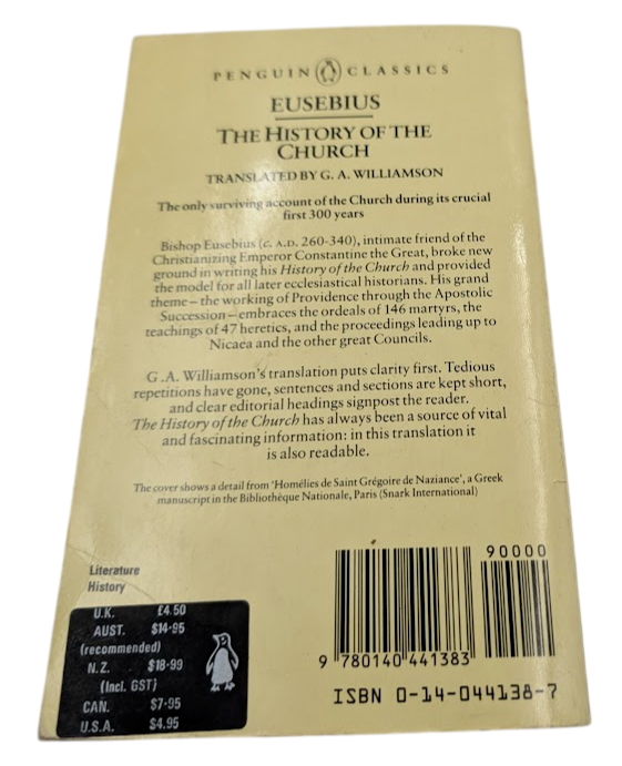 Ecclesiastical History by Bishop of Caesarea Eusebius (Paperback, 1965)