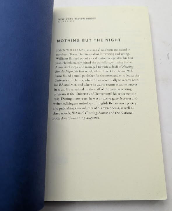 Nothing but the Night by John Williams Trade Paperback 2019 Fiction Novel