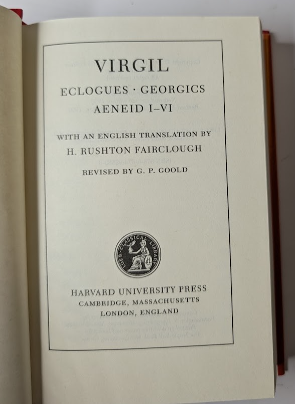 Virgil Loeb Eclogues Georgics Aeneid Books 1-6  (Volume  1)  HC Latin Epic