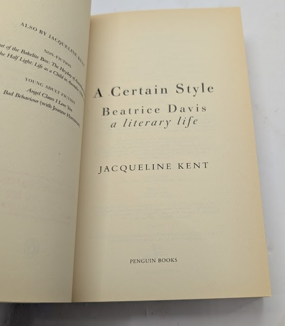 A Certain Style: Beatrice Davis, a Literary Life - actual copy, photograph 3
