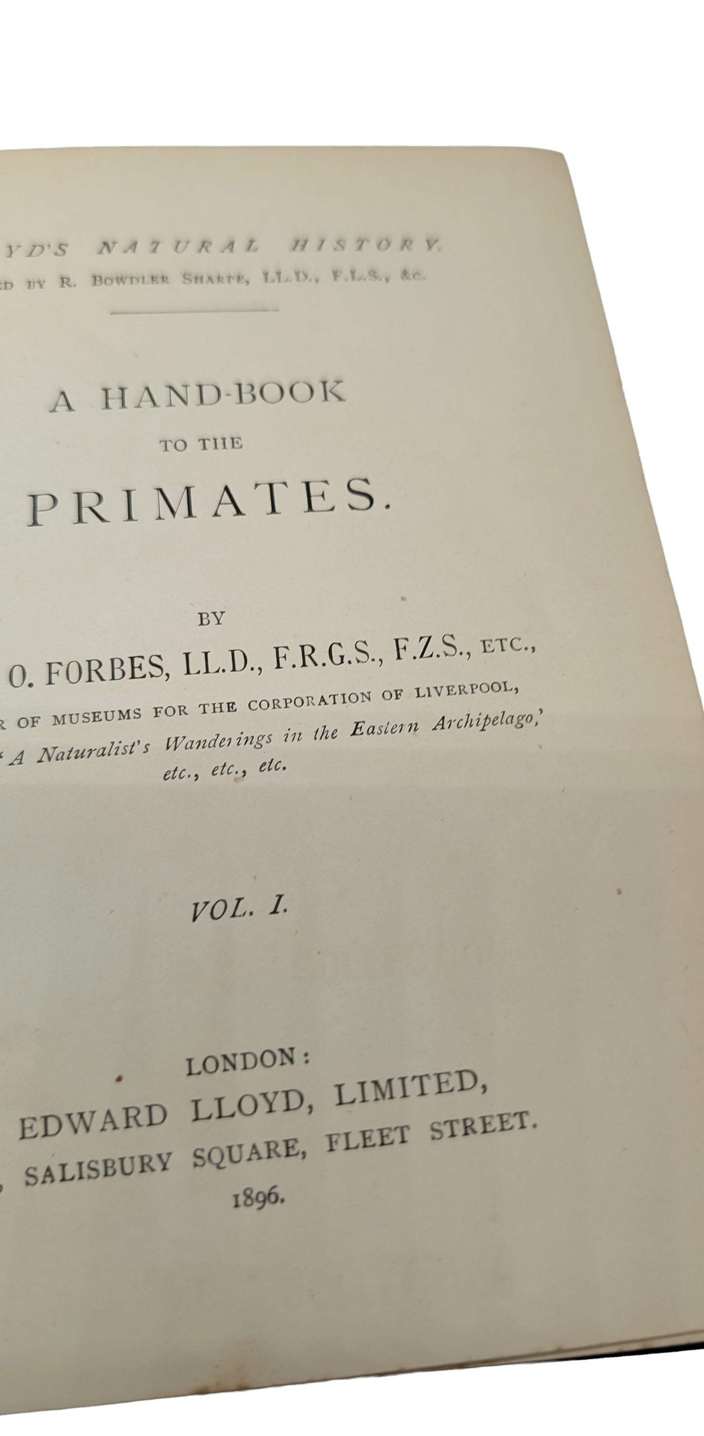 A Handbook to the Primates, Vols I & II, Forbes, 1896. Lloyds