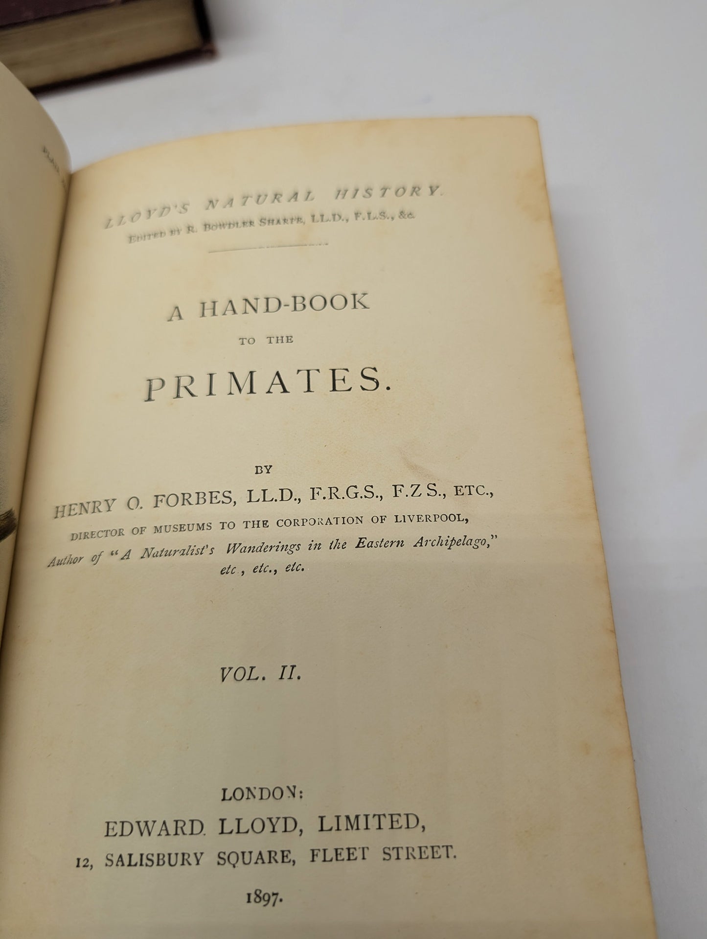 A Handbook to the Primates, Vols I & II, Forbes, 1896. Lloyds
