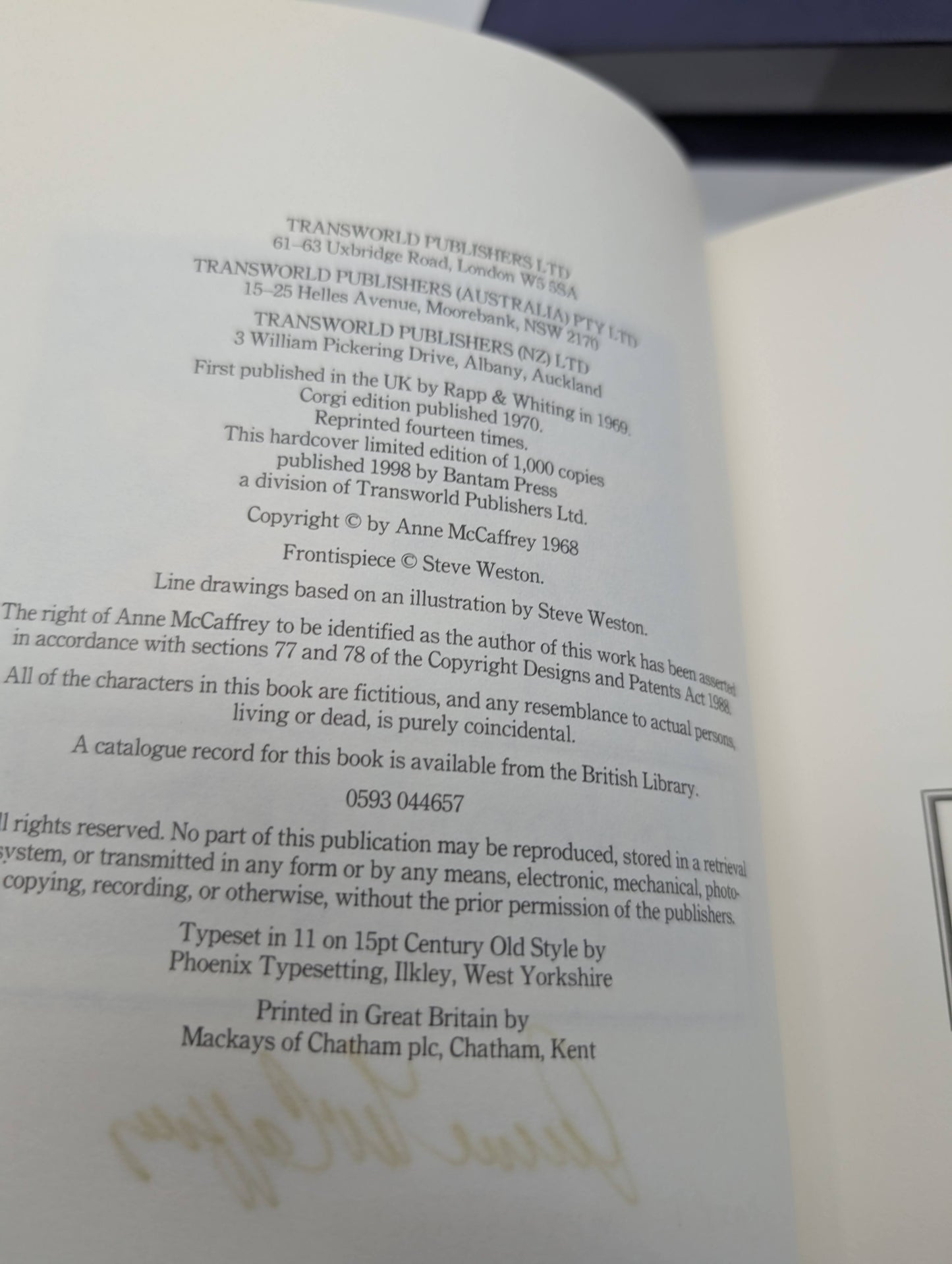 Dragonflight by Anne McCaffrey SIGNED Anniversary Limited Edition #636 in case