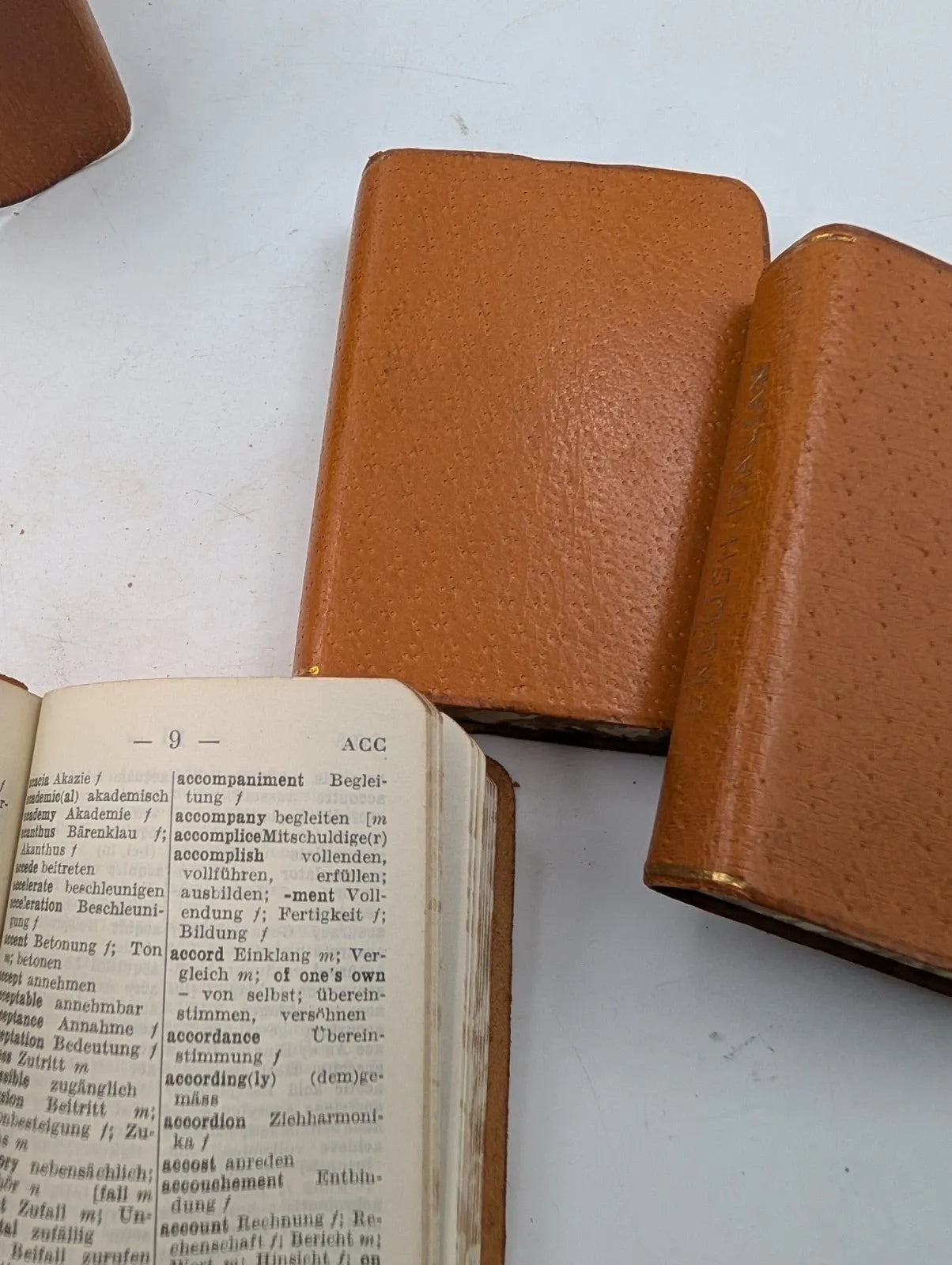 Burgess & Bowes 1940 Midget Translation Dictionaries 4 mini Books in leather case