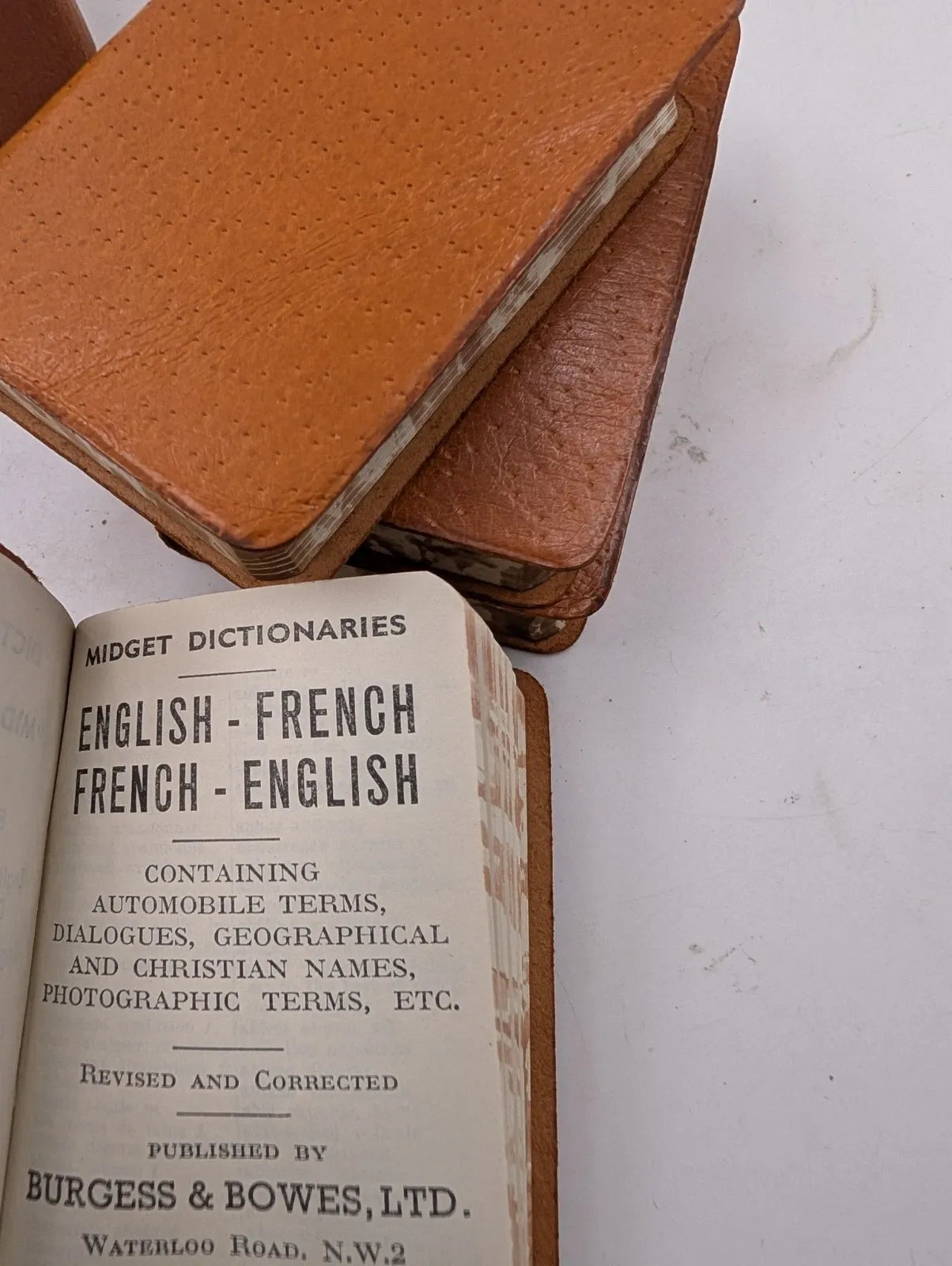 Burgess & Bowes 1940 Midget Translation Dictionaries 4 mini Books in leather case