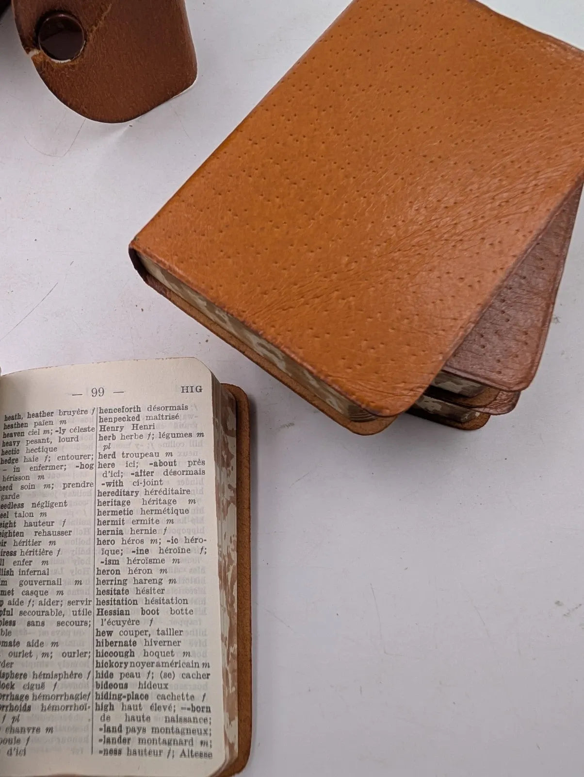 Burgess & Bowes 1940 Midget Translation Dictionaries 4 mini Books in leather case