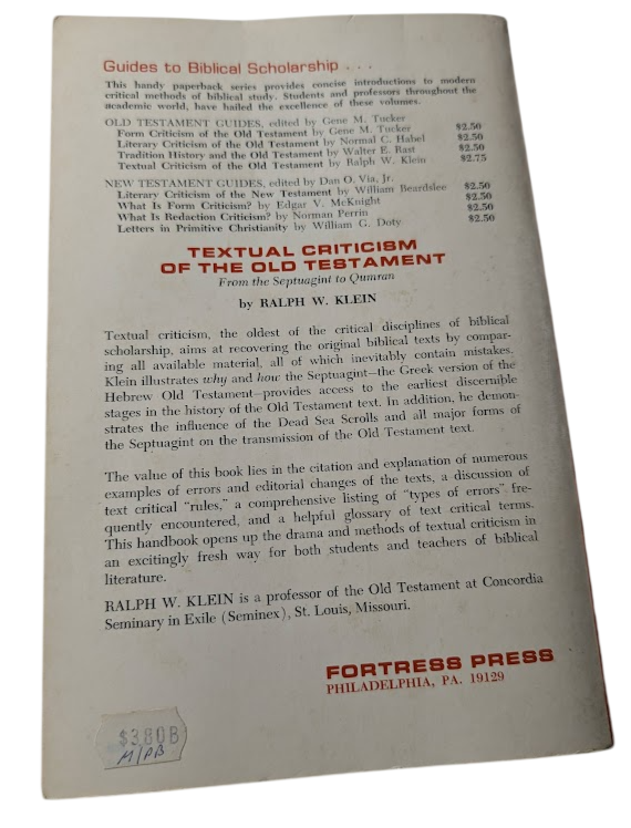 Textual Criticism of the Old Testament: From the Septuagint to Qumran, actual copy photo 2