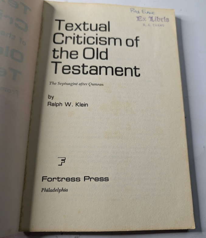Textual Criticism of the Old Testament: From the Septuagint to Qumran, actual copy photo 4