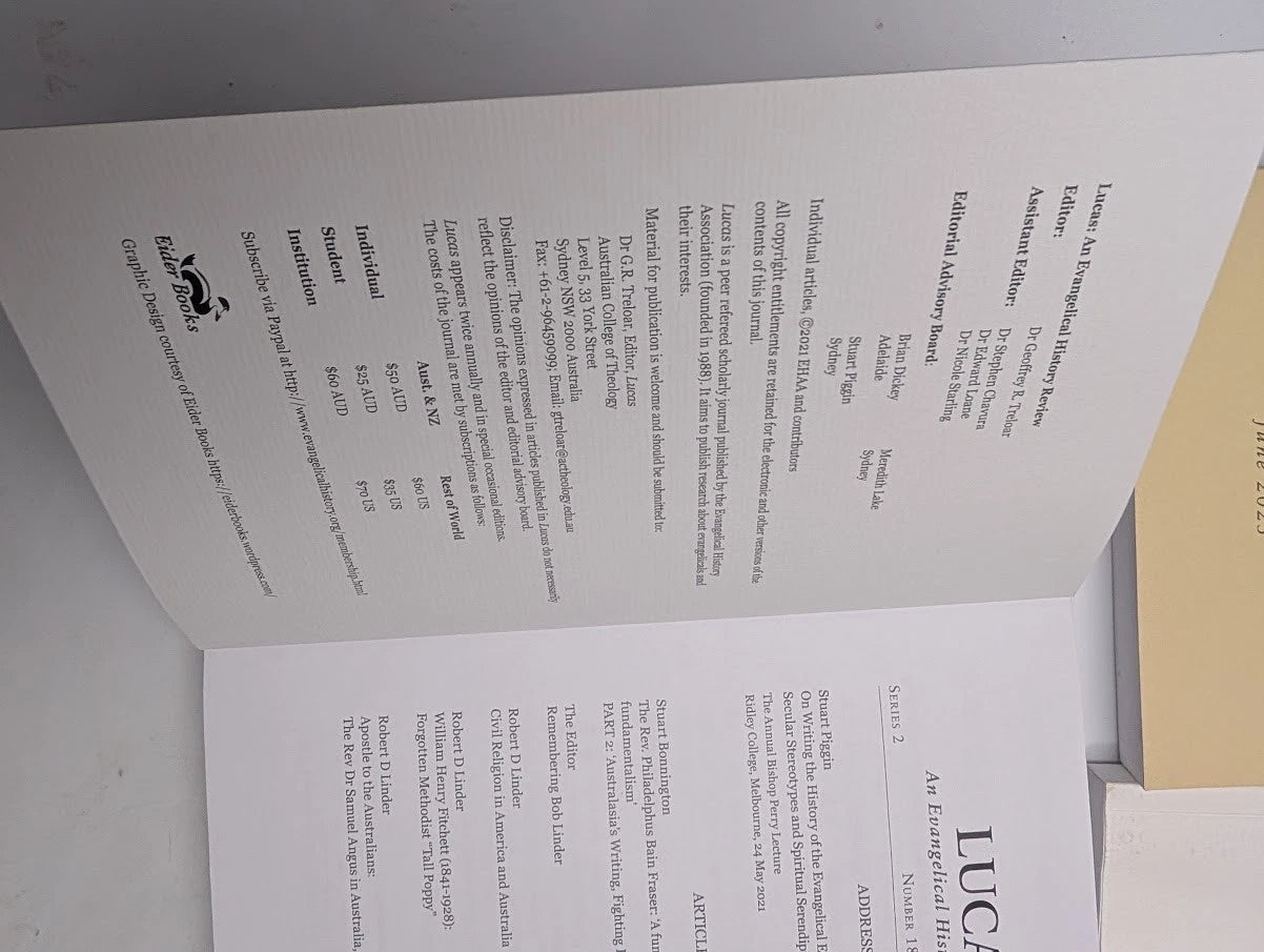 Lucas An Evangelical History Review - Back Issues  2023 2022 2021 2011