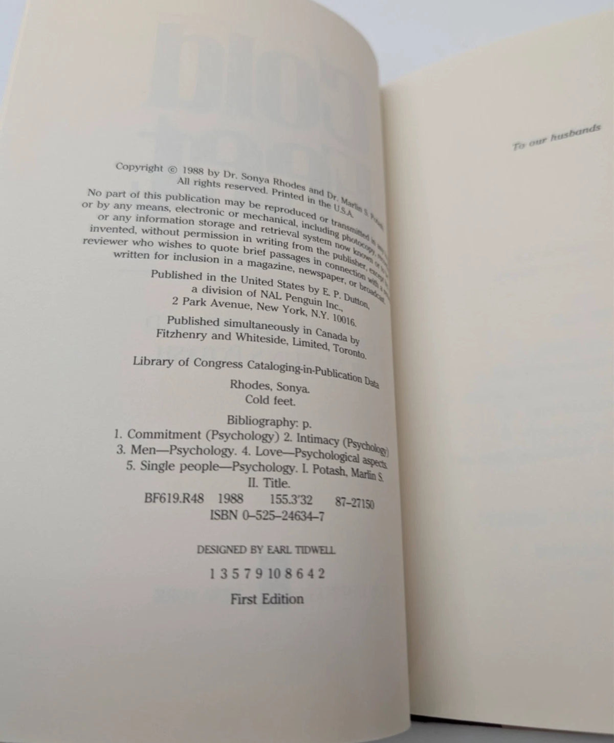 Cold Feet: Why Men Don't Commit by Sonya Rhodes & Marlin S. Potash, copy photograph 7