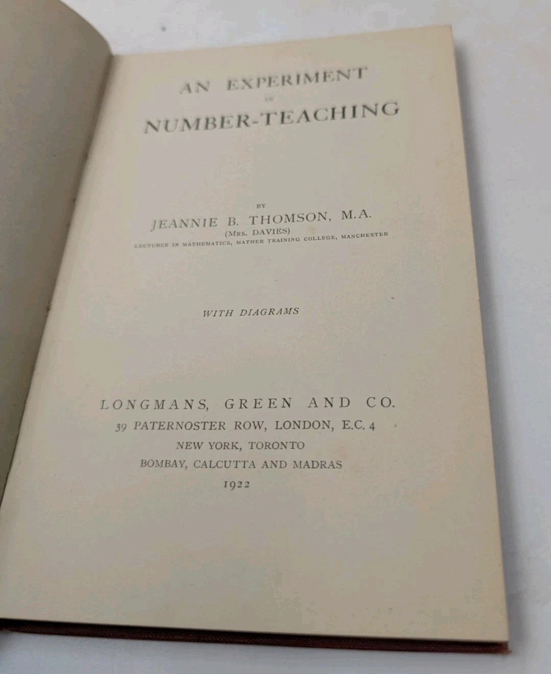 An Experiment in Number Teaching  1922 1st Edn by Jeannie B Thomson