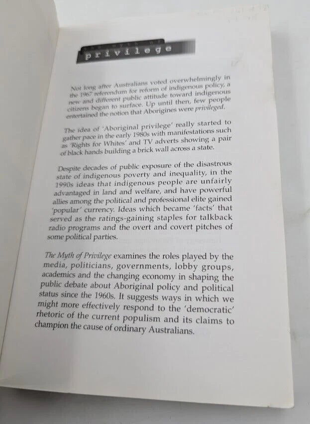 Myth of Privilege Aboriginal Status Media Visions Public Ideas 1998