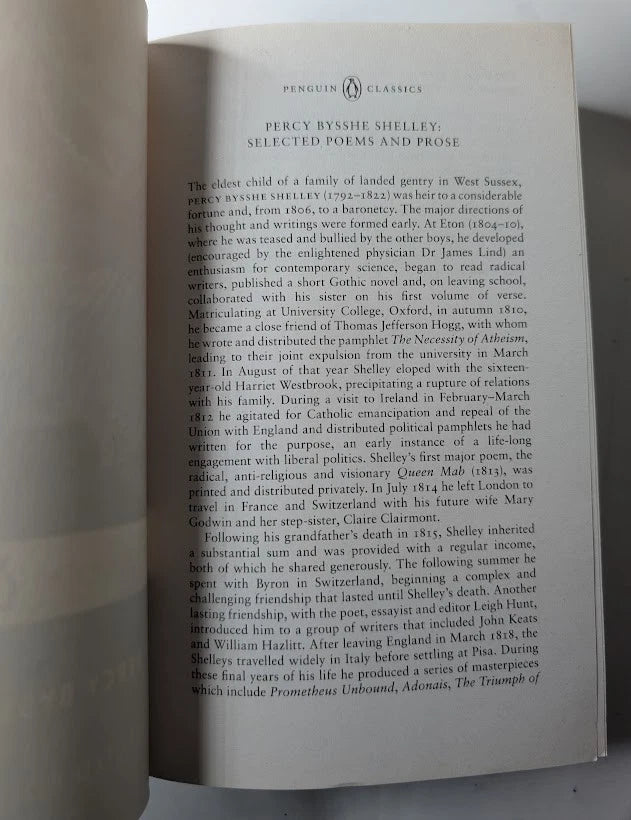 Selected Poems Prose Penguin Classics Percy Bysshe Shelley 2017 Romantic
