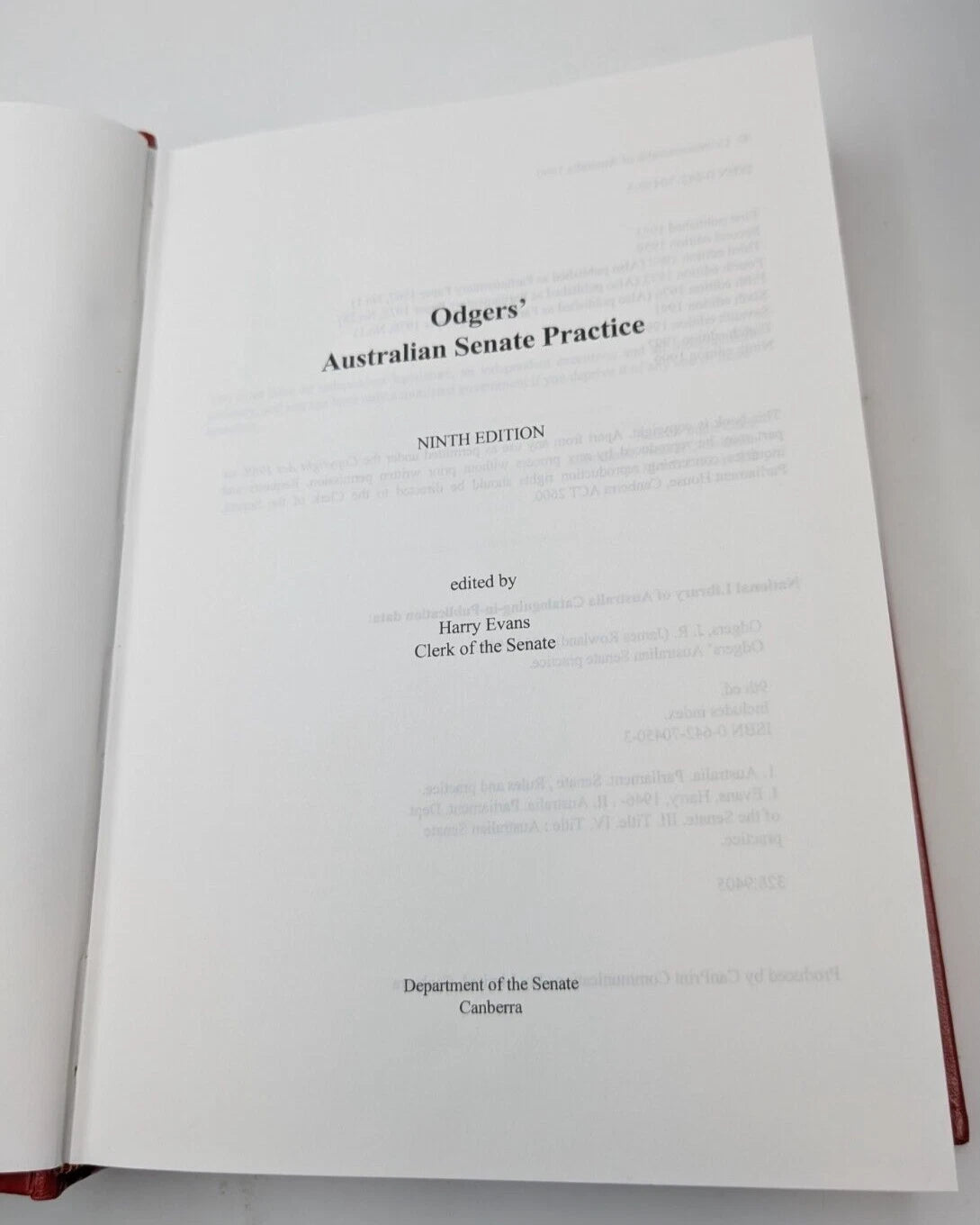 Odgers' Australian Senate Practice 9th Edition Harry Evans HC 1997 Politics Law Picture 4 of 7