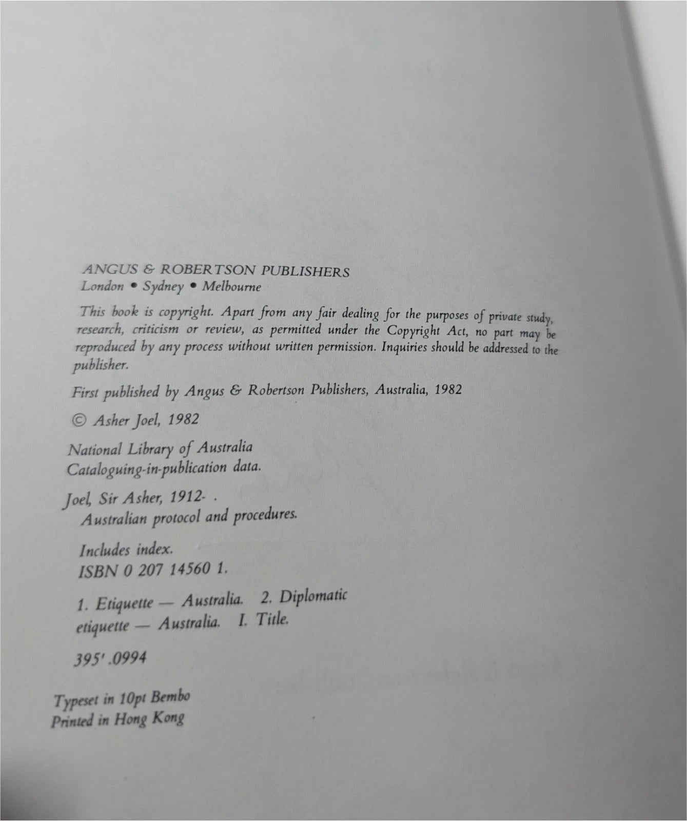 Australian Protocol & Procedures by Sir Asher Joel HC First Edition SIGNED